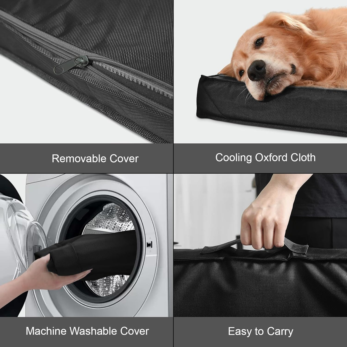 Orthopedic Dog Bed for Large Dogs, Big Waterproof Washable Dog Bed for Large Sized Dogs with Egg Crate Foam Pet Bed Mat, Removable Oxford Cooling Cover, Black