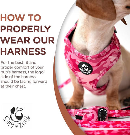 No Pull Harness and Leash Set - 6-in-1 Adjustable Vest Harness and Collars for Medium and Large Dogs. (Military Pink, Small)