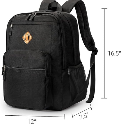 ZORFIN 26L Black Backpack for College, and Travel: Water Resistant Bookbag