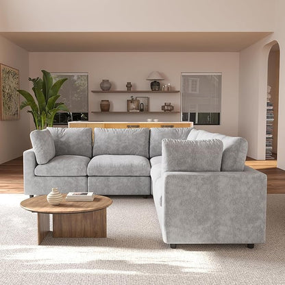 JACH V Shape Sectional Couches for Living Room, Deep Seat Convertible Modular Sofa, Cloud Sectional Couch, Sofa Covers Washable, Minimalist Couch for Living Room, Apartment, Light Grey
