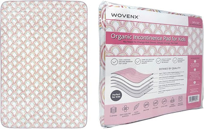 Organic Incontinence Pads for Kids & Toddlers - 5 Layer Waterproof Protectors for Overnight Bed Wetting - Reusable & Washable Pee Pads - Fits Twin to Full Size Beds - 34" x 52" Rainbow