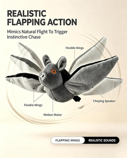 Flying Bat Dog Toy, Interactive Flying Bat Toy for Dogs with Flapping Wings, Chirping Sounds, USB Rechargeable, Touch Activated, Hanging or Floor Toy for Dogs, Puppies and Cats to Reduce Boredom，3 PCS