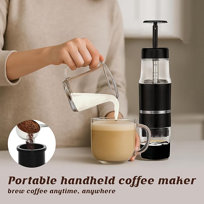 PIQUEBAR Portable Coffee Maker for Ground Coffee & Capsules, Small Espresso