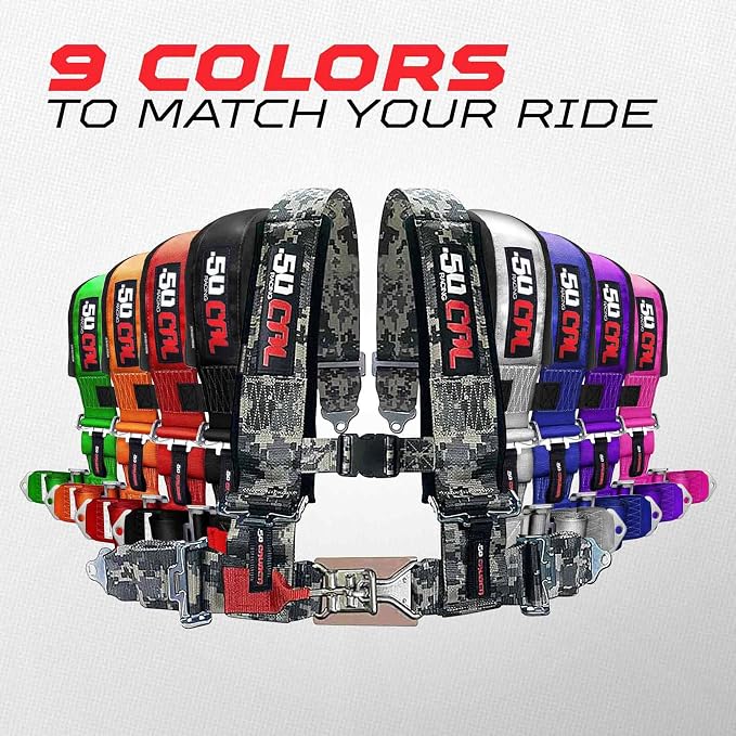 1pc 50 Cal Orange 4 Point Harness 2" straps, Racing Harness Seat Belt | Ultra Kush padding, Push Button quick release hardware. Universal Fit for UTV, RZR, race car