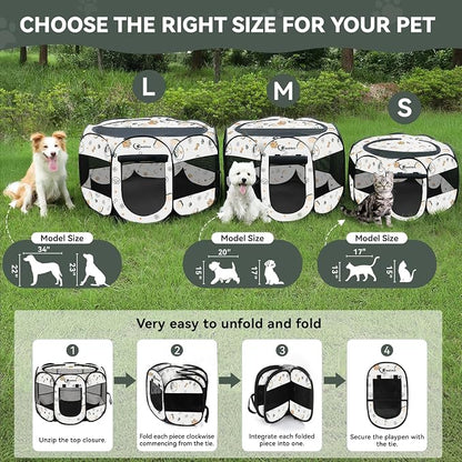 Siedihit Dog Playpen, Medium Dogs Tent Crates Cage Indoor/Outdoor | Portable Pop Up Dog Kennel Playpen with Carrying Case for Dogs/Cats/Rabbits(Cute, Medium)