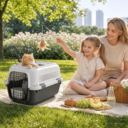 19.5" Hard-Sided Pet Carrier for Small Dogs & Cats, Plastic Cat Carriers | Front & Top Door Access, Ventilation Design, Feeding Bowl Included, for Camping & Trips, for Small Pets up to 20 lbs, Gray