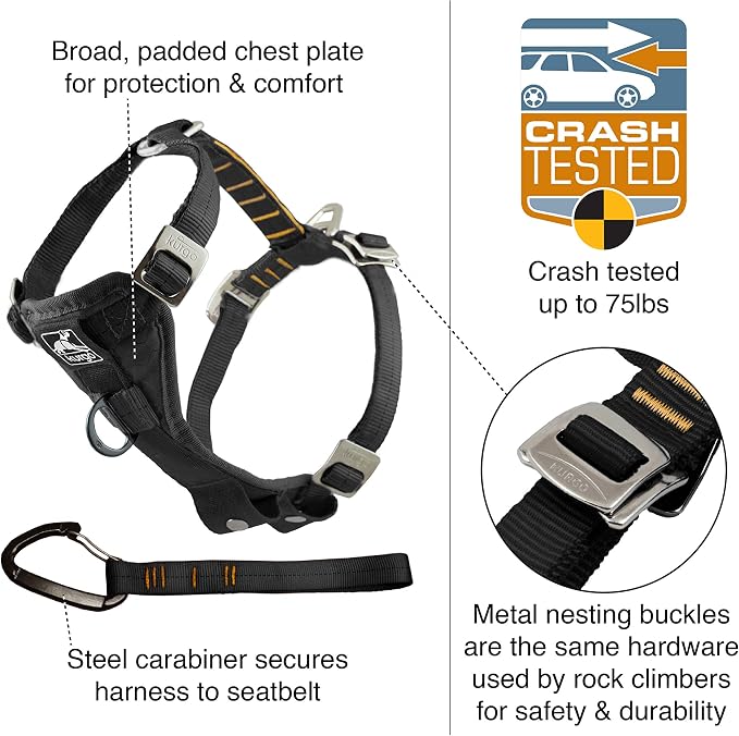 Kurgo Ink Blue Large Dog Harness - Crash Tested, All-Steel, Comfortable & Adjustable Animal Harness with Seat Belt Tether for Car Safety | Crash Tested Car Harness for Dogs up to 75Lbs, Seatbelt Tether & Steel Carabiner, All-Steel Buckles, Padded Chest...