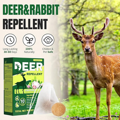 Deer Repellent, Deer & Rabbit Repellent, Peppermint Oil to Repel Deer, Rabbit, Deer Deterrent Outdoor for Lawn, Garden Use, Yard-10 Pack