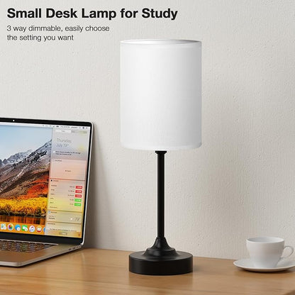 Fenmzee Touch Nightstand Bedroom Lamp - 3 Way Dimmable Bedside Lamp, Small Table Lamp Linen Lampshade for Office Desk, LED Bulb Included