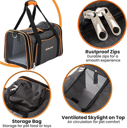 Pet Carrier Airline Approved, 17x11x11 TSA Travel Carrier | 5-Side Expandable Entry, Lightweight Alloy Frame, Collapsible Storage, Washable Wool Mat, Comfortable Bag for Cats & Dogs