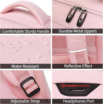 Volher Laptop Backpack,Business Travel Anti Theft Slim Durable Laptops Backpack,Water Resistant College Computer Bag for Women & Men Fits 15.6 Inch Laptop and Notebook-Light Pink