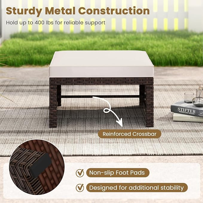 Tangkula 6 Pieces Patio Furniture Set, Outdoor Sectional Conversation PE Rattan Sofa Set with 1 Loveseat, 1 Coffee Table, 2 Armchairs and 2 Ottomans for Garden, Deck, Backyard and Poolside (White)