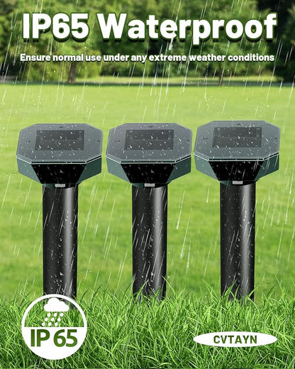 Snake & Mole & Rabbit & Skunk Repellent Solar Powered, Upgraded Ultrasonic Deterrent, IP65 Waterproof, Gopher Groundhog Chipmunk Raccoon and Vole Repellent & Deterrent for Lawn & Garden, 10 Pack