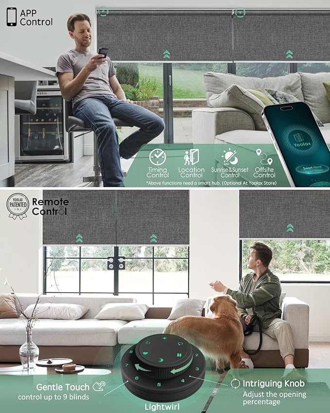 Yoolax Motorized Blinds with Remote, Automatic Window Shades Work with Alexa