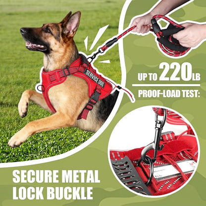 Service Dog Tactical Vest Harness and Leash Set Large Sized Dog Emotional Support- Tactical Dog Harness Training Collar with Name (Red, L)