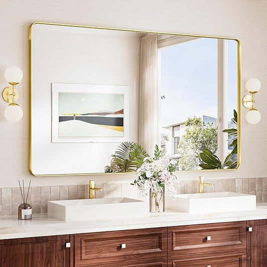 TokeShimi Brushed Gold Vanity Mirror 60x36, Bathroom Mirror Framed Aluminum
