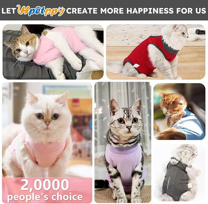 Cat Recovery Suit for Spay Abdominal Wounds, Kitten Onesie Bodysuit for Cats After Surgery, Cat Surgery Recovery Suit Female Cone of Shame Alternative for Cats Anti Licking (Dark Grey M)