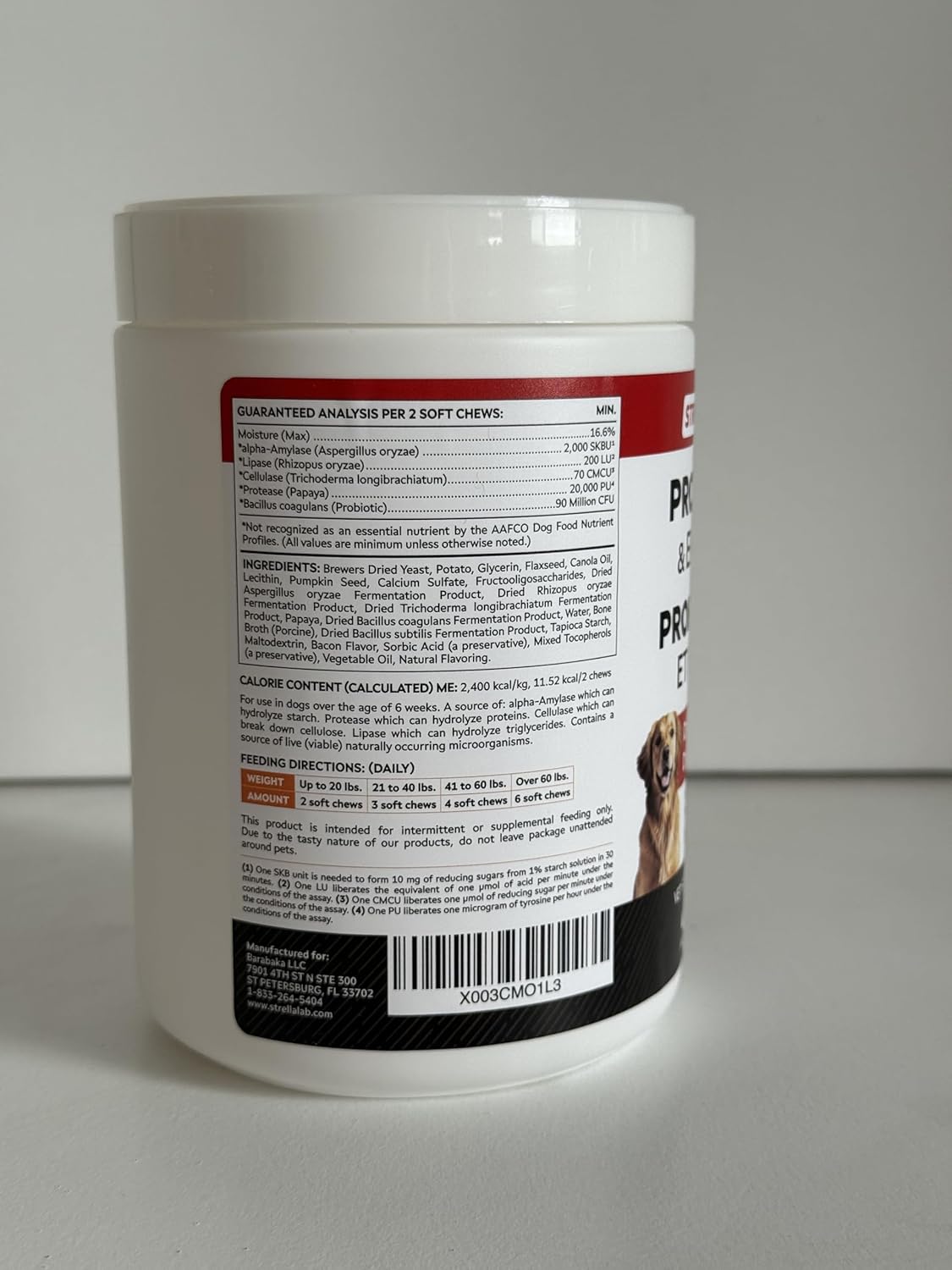 STRELLALAB Vet Strength Dog Probiotics Treats - 1 Billion CFU + Digestive Enzymes + Prebiotics - Chewable Fiber Supplement w/Pumpkin - Allergy, Diarrhea, Gas, Constipation, Upset Stomach Relief