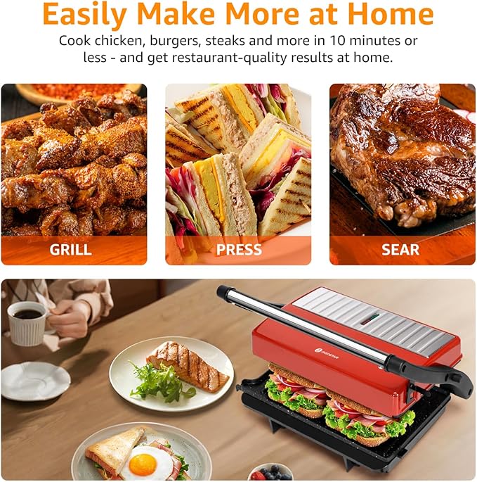 Panini Press Grill, Aigostar 1000W Sandwich Maker