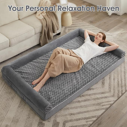BFPETHOME Orthopedic Washable Human Dog Bed for Adult & Dog Cozy Sleep | Human Size Waterproof Big Soft Pet Couch Bed for Adult & Dogs Relax with Removable Cover Supportive Foam Grey 61x43 Inch