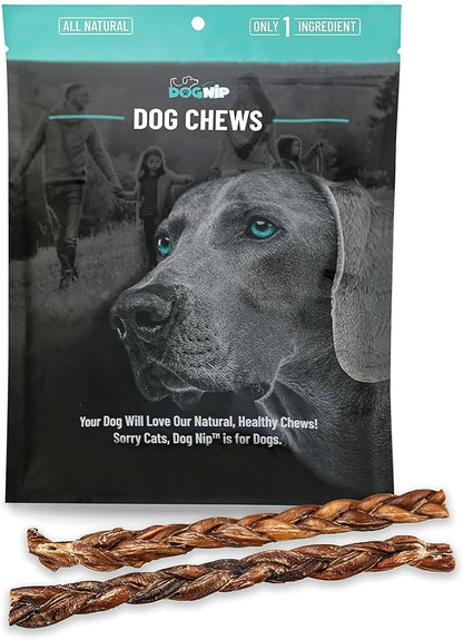 Dog Nip! 12-Inch Braided Bully Sticks 1-Pound (Approx. 6-8 Pieces) for Dogs or Puppies - All Natural Odor Bully Pizzle Bone - Grass Fed Beef - Best Long Lasting Dog Chew Dental Treats