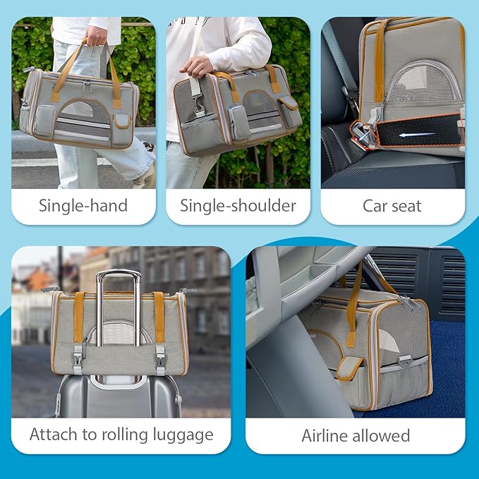 18x11x11 Inches Cat Carrier– Fits Pets Up to 16 lbs, Anti-Collapse Design, Multiple Storage Pockets, Cat Carrier Soft Ideal for Medium Cats, Puppy, Rabbits and Other Small Animals