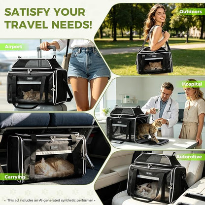 Lekereise Top and Side Expandable Pet Carrier 18x11x11Inch Delta American United Airline Approved Soft Sided Underseat Travel Carriers for Small Dogs Cats with Locking Safety Zippers Anti-Scratch Mesh