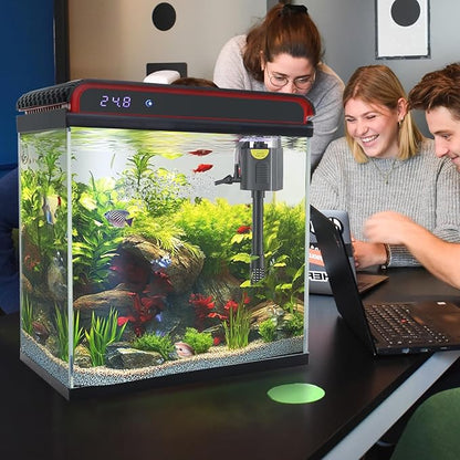 Glass 20 Gallon Fish Tank Aquarium - Smart Self-Cleaning Starter Kit with 3-Color LED Light, Ultra Quiet Pump & Filter, Temperature Monitoring for Betta Fish and Shrimp