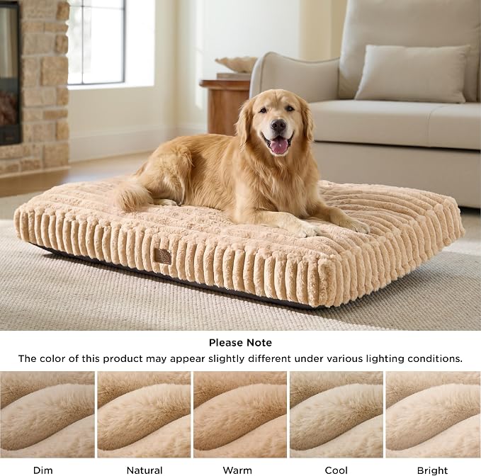Bedsure ComfyFleece™ Fluffy Balanced Support,Dog Bed Medium Size Dog,30x20 | Golden Ratio Chopped Foam & PP Cotton, Home Decor,Waterproof Liner, Removable Washable Cover, Nonslip Bottom,Sandy Beige