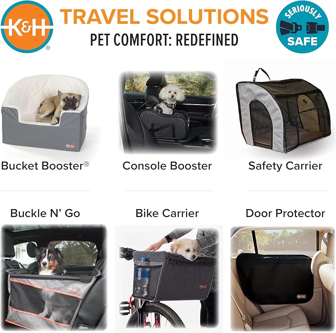 K&H Dog Car Seat, Travel Safety Carrier for Pets, Large, Gray/Black | Enclosed Car Seat for Dogs, Soft-Sided Covered Pet Carrier, Washable Pad, Multiple Entrances, Mesh Windows, 29.5x22x25.5in
