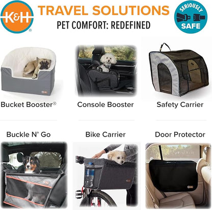 K&H Dog Car Seat, Travel Safety Carrier for Pets, Large, Gray/Black | Enclosed Car Seat for Dogs, Soft-Sided Covered Pet Carrier, Washable Pad, Multiple Entrances, Mesh Windows, 29.5x22x25.5in