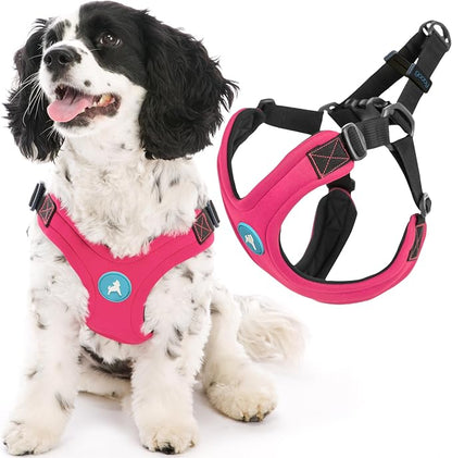 Gooby Escape Free Sport Dog Harness, Choke-Free, Pink, Small | Patented escape-free frame; Reduces choking; 4-point adjustment; Soft neoprene padding; Durable webbed straps