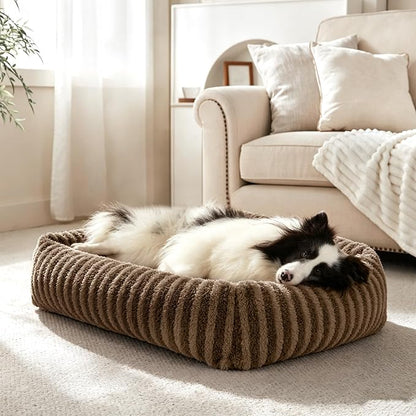 MIXJOY Dog Bed Medium Size Dog, Washable Medium Dogs Bed with Removable Cover, Soft Rectangle Doggy Ded Fluffy Plush Faux Fur Pet Bed with Anti-Slip Bottom, 30"x24"x8",Brown
