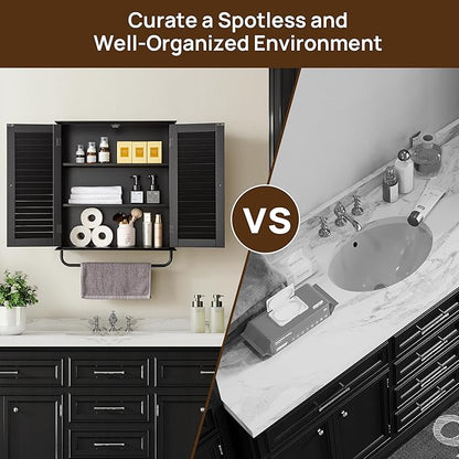 Bathroom Storage Cabinet with Adjustable Wood Shelves & Doors, Made of PDF Wood