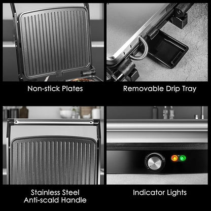 OSTBA Panini Press Grill with Adjustable Temperature, 4-Slice Indoor Grill