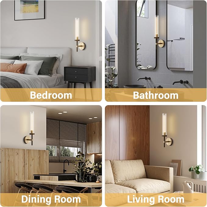 Brass Wall Sconces Set of Two, 19" Knurling Gold sconces Wall Lighting, Bathroom Vanity Light Fixtures, Modern Wall Lights for Bathroom, Mirror, Living Room, Hallway,Staircase