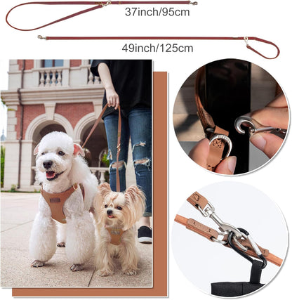 Puppytie No Pull XXS Puppy Harness with Multifunction Dog Leash,Soft Adjustable No Choke Escape Proof Pet Harness Vest,Brown Caramel,XXS