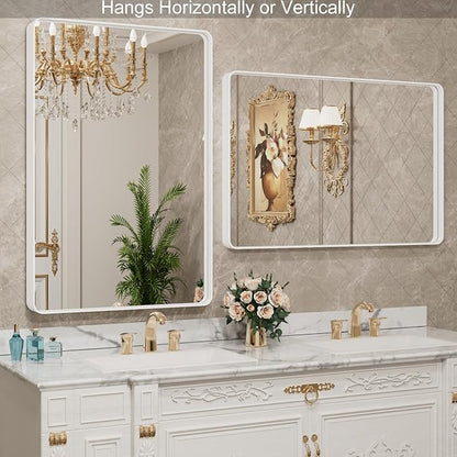 LOAAO 40x32 Inch White Metal Framed Bathroom Mirror