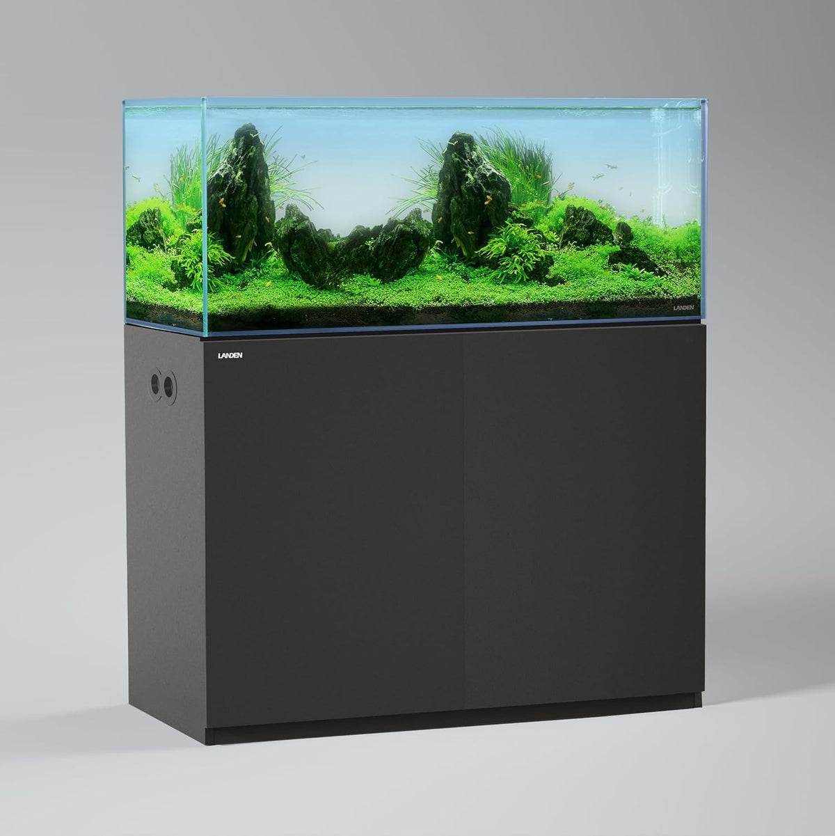 LANDEN Aquarium Wooden Stand and Cabinet for up to 72.2 Gal Tank, Fish Reptile Sea Salt WaterTank Stand, Nano Foam Leveling Mat Included, W47.2xD19.7xH31.5 in, Wooden Matte Black Painted(Stand Only)