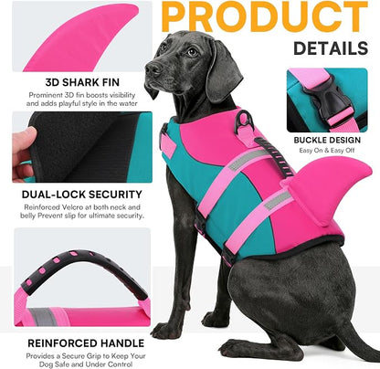 Dog Life Jacket,Dog Life Vest for Swimming,Dog Shark Life Jacket with Rescue Handle,Adjustable Reflective Dog Life Preserver for Small Dog,Green S