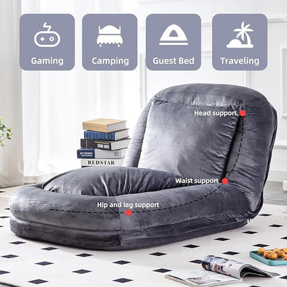 Stylish Grey Floor Lounge Chair - Versatile Folding Sofa with 5 Adjustable Positions for Comfort & Relaxation!