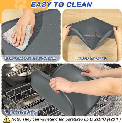 SMILOOL Waterproof Silicone Pet Food Mat with Raised Edge for Dog & Cat | 22" x 14" Non-Slip Pet Feeding Mats with Lip for Food & Water Bowl, Food Grade, Easy Cleaning, Dark Gray