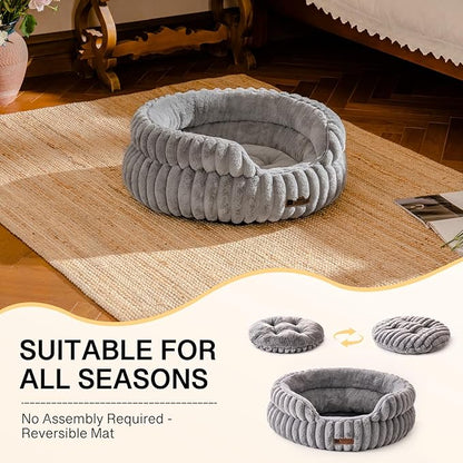 MEWOOFUN Dog Bed for Medium Dogs, Washable Large Cat Beds for Indoor Cats, Donut Pet Bed for Dogs and Cats with Anti-Slip Bottom (Grey, 27"x27"x10")