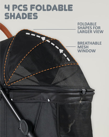 Medium Dog Stroller for Large Dogs, pet Stroller for Medium Dogs Up to 66lbs, All-Terrain with Adjustable Handle & Canopy, Sun Shades, Storage Organizer, Waterproof Oxford Fiber