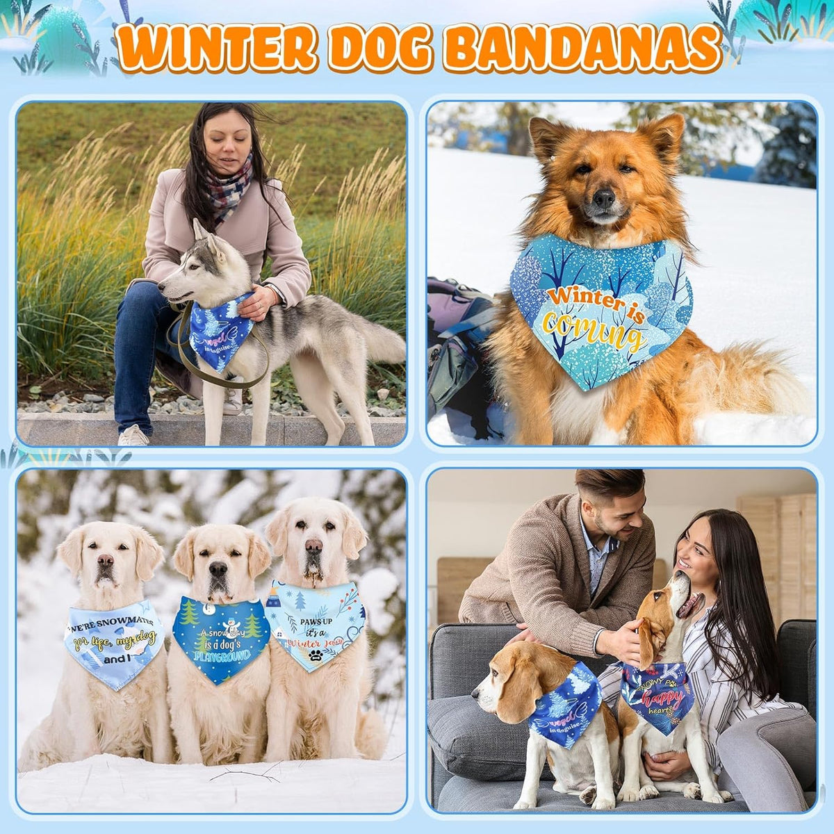Abbylike 50 Pcs Winter Dog Bandanas Bulk Pet Scarfs Triangle Bibs Adjustable Washable Puppy Kerchief Seasonal Pet Costume Accessories Grooming Supplies for Small Medium Large Dogs Cats