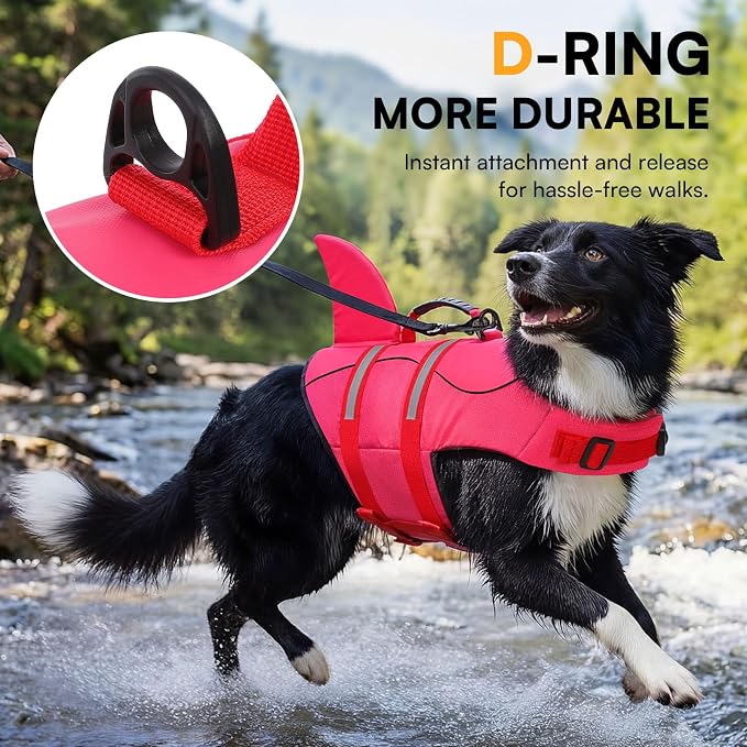 Dog Life Jacket High Flotation, Reflective Dog Life Vest for Swimming, Adjustable Dogs Life Preserver Rescue Handle Spring Summer Pool for Small, Medium, Large Dogs (Rosepink,M)