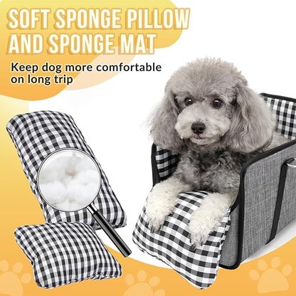 SlowTon Console Dog Car Seat, Dog Booster Seat for Small Dogs Under 11lbs | Portable, Sadety Features for Anti-Collapse , Hard Bootm for Excellent Support, with Washable Cushion Built in Safety Belt