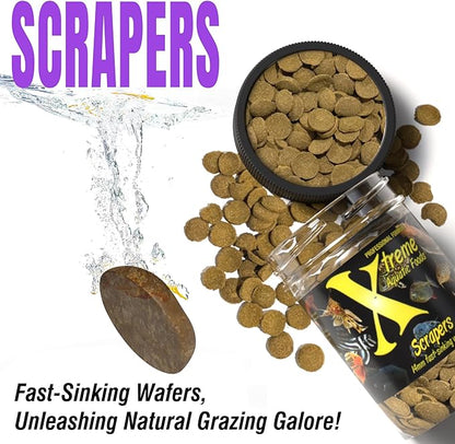 Xtreme Scrapers Wafers - Premium 14mm Fast-Sinking Fish Food – Nutrient & Cellulose Rich Ideal for Nocturnal Feeders, Catfish, Plecostomus Species, and Loaches – USA Farm Grown (5oz)