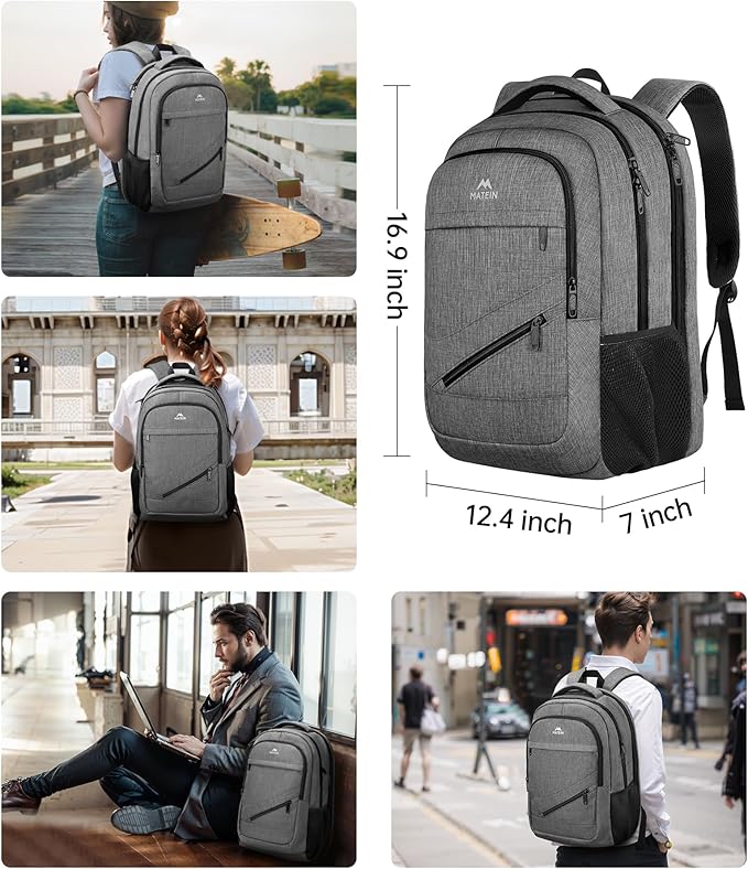 MATEIN Laptop Backpack 15.6 Inch, 20 L Personal Item Bag Airport Approved, Water Resistant Work Commute Computer Backpack with TSA Laptop Compartment, Gifts for Women Men, Grey