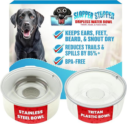 Stainless Steel Dripless Water Bowl with Tritan Plastic Lid, Holds 1 Gal, Reduces Spills & Trails Up to 85%+, Water Bowl for Mammoth Breed Dogs (131+ lbs), The Original Slobber Stopper